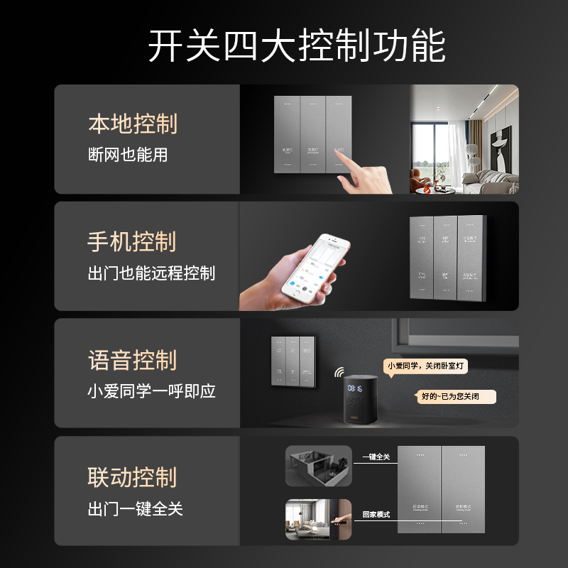 佳必安-zigbee-零火-铝镁合金大板S2款-竖款-4开+2场景(复合开关)